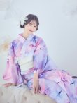 画像5: パステル水彩フラワーアンニュイ浴衣【浴衣３点セット 浴衣/帯/下駄】OBI-siwa-200-kj-13-OW / HIMO-906-yn-PEARL / HEKO-800-sb-5-W / GETA-01-kj-3-IV/ [YMT] (5)