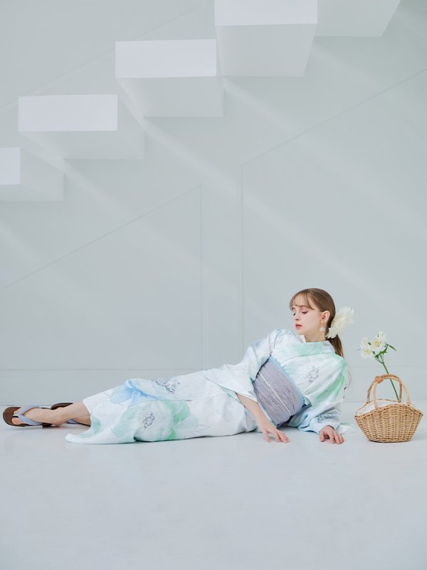 画像28: 【即日発送】【浴衣セール！】大柄アイシーミントフラワー浴衣【浴衣３点セット 浴衣/帯/下駄】[YMT] (28)