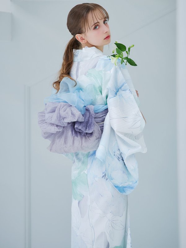 画像24: 【即日発送】【浴衣セール！】大柄アイシーミントフラワー浴衣【浴衣３点セット 浴衣/帯/下駄】[YMT] (24)