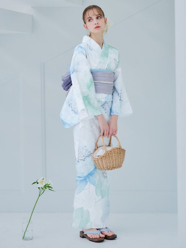 画像30: 【即日発送】【浴衣セール！】大柄アイシーミントフラワー浴衣【浴衣３点セット 浴衣/帯/下駄】[YMT] (30)