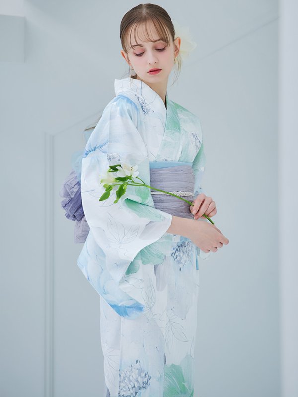 画像44: 【即日発送】【浴衣セール！】大柄アイシーミントフラワー浴衣【浴衣３点セット 浴衣/帯/下駄】[YMT] (44)
