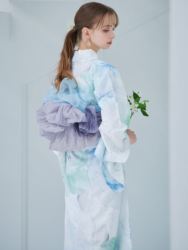 画像45: 【即日発送】【浴衣セール！】大柄アイシーミントフラワー浴衣【浴衣３点セット 浴衣/帯/下駄】[YMT] (45)