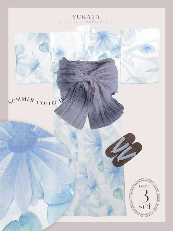 画像24: 【即日発送】水彩ガーベラ柄浴衣【浴衣３点セット 浴衣/帯/下駄】[YMT] (24)