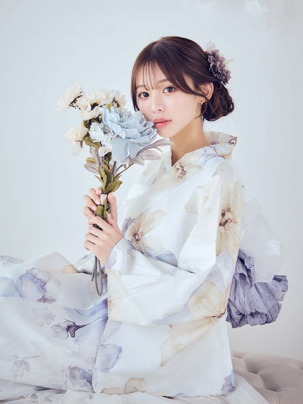 画像2: 【即日発送】ソフトモダンシアーフラワー浴衣【浴衣３点セット 浴衣/帯/下駄】[OF04] (2)