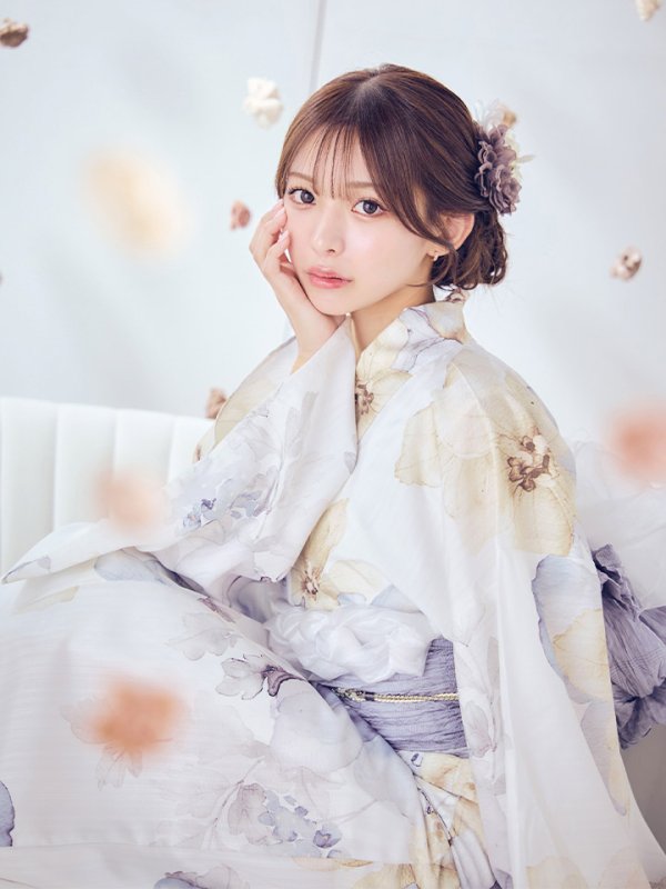 画像3: 【即日発送】ソフトモダンシアーフラワー浴衣【浴衣３点セット 浴衣/帯/下駄】[OF04] (3)