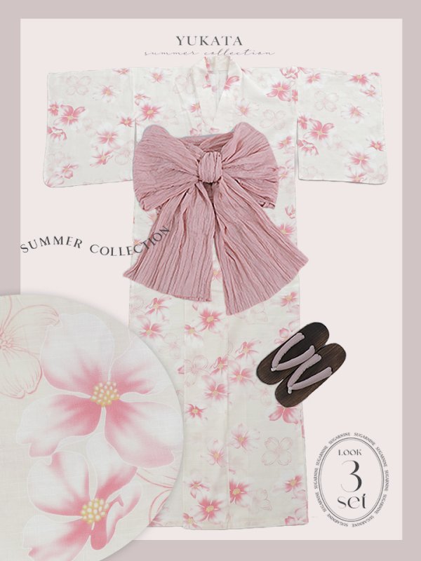 画像24: 【即日発送】淡色桜花柄浴衣【浴衣３点セット 浴衣/帯/下駄】[YMT] (24)