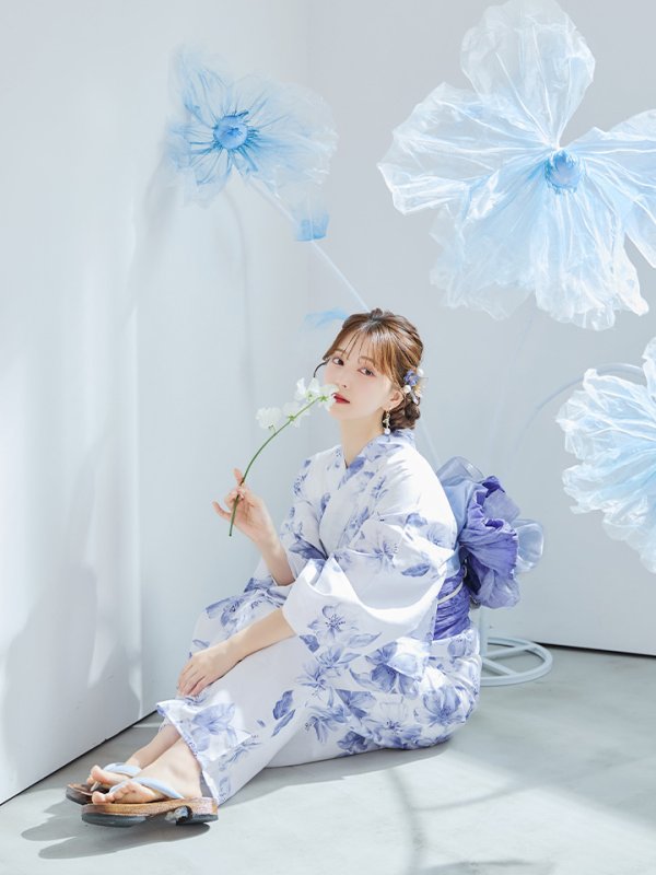 画像36: 【即日発送】モダンフラワー大人エレガント浴衣【浴衣３点セット 浴衣/帯/下駄】[OF04] (36)