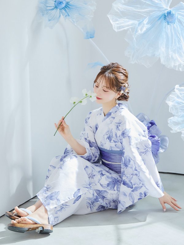 画像38: 【即日発送】モダンフラワー大人エレガント浴衣【浴衣３点セット 浴衣/帯/下駄】[OF04] (38)