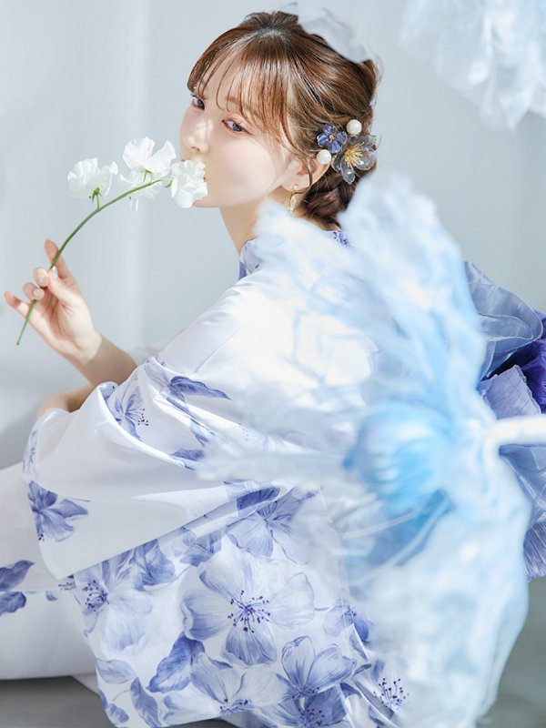 画像34: 【即日発送】モダンフラワー大人エレガント浴衣【浴衣３点セット 浴衣/帯/下駄】[OF04] (34)