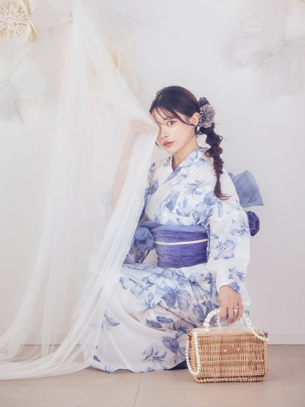 画像4: 【即日発送】モダンフラワー大人エレガント浴衣【浴衣３点セット 浴衣/帯/下駄】[OF04] (4)