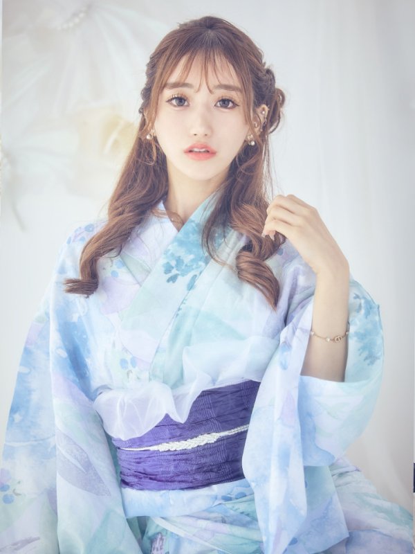 画像3: 【即日発送】ブルーミントの水彩浴衣【浴衣３点セット 浴衣/帯/下駄】[YMT] (3)