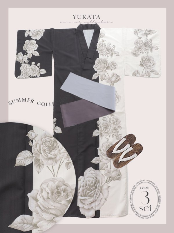 画像19: 【残りわずか！】【即日発送】【Riuコラボ】ツートンカラーローズ浴衣【浴衣３点セット 浴衣/帯/下駄】[YMT] (19)