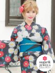 画像1: 【浴衣セール】【即日発送】【浴衣】黒地×花模様浴衣セット（OBI-hira-100-ok-3-BxBL/HIMO-900-yn-6-MI/HEKO-800-sb-5-WH /GETA-02-ok-7-R）[HC02] (1)