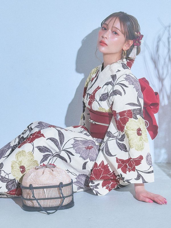 画像9: 【即日発送】レトロモダンフラワー浴衣【浴衣３点セット 浴衣/帯/下駄】[YMT] (9)