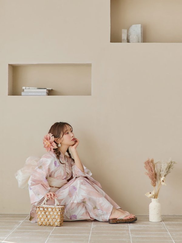 画像10: 【即日発送】大人レトロピンク浴衣【浴衣３点セット 浴衣/帯/下駄】[YMT] (10)