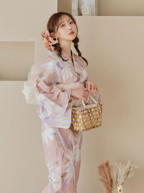 画像12: 【即日発送】大人レトロピンク浴衣【浴衣３点セット 浴衣/帯/下駄】[YMT] (12)