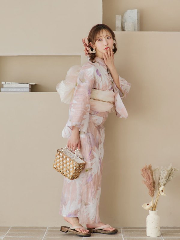 画像15: 【即日発送】大人レトロピンク浴衣【浴衣３点セット 浴衣/帯/下駄】[YMT] (15)