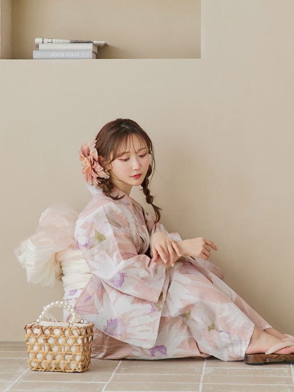 画像16: 【即日発送】大人レトロピンク浴衣【浴衣３点セット 浴衣/帯/下駄】[YMT] (16)