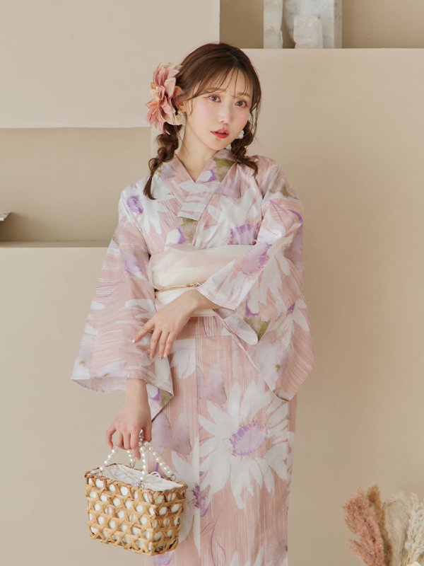 画像9: 【即日発送】大人レトロピンク浴衣【浴衣３点セット 浴衣/帯/下駄】[YMT] (9)