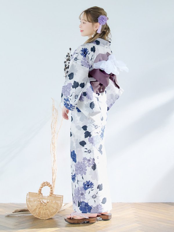 画像15: 【即日発送】パープルフラワー浴衣【浴衣３点セット 浴衣/帯/下駄】[YMT] (15)