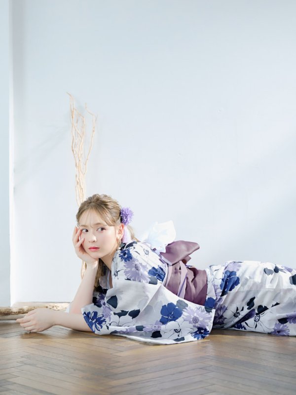 画像5: 【即日発送】パープルフラワー浴衣【浴衣３点セット 浴衣/帯/下駄】[YMT] (5)