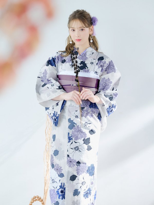 画像6: 【即日発送】パープルフラワー浴衣【浴衣３点セット 浴衣/帯/下駄】[YMT] (6)