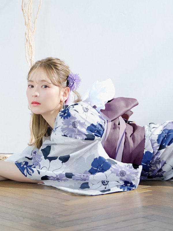 画像9: 【即日発送】パープルフラワー浴衣【浴衣３点セット 浴衣/帯/下駄】[YMT] (9)