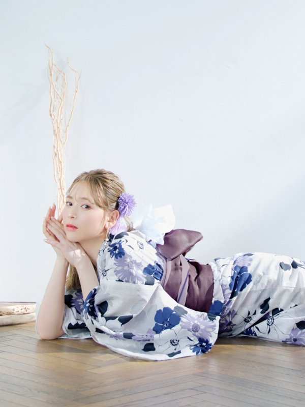 画像11: 【即日発送】パープルフラワー浴衣【浴衣３点セット 浴衣/帯/下駄】[YMT] (11)