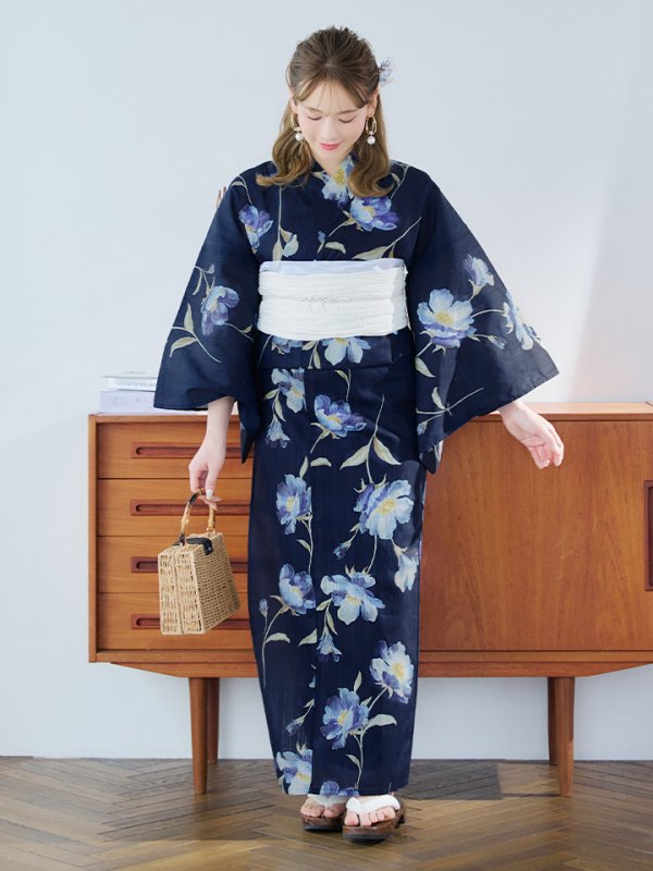 画像17: 【即日発送】ネイビー＆ブルー牡丹浴衣【浴衣３点セット 浴衣/帯/下駄】[YMT] (17)