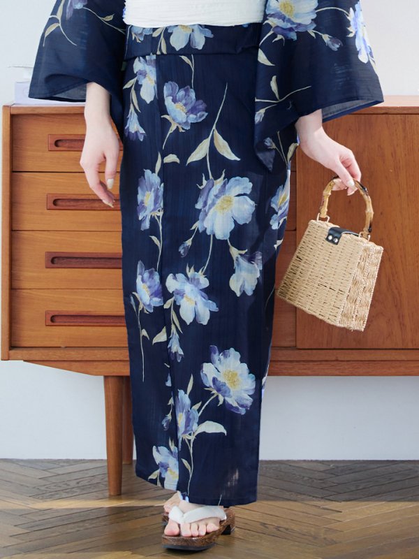 画像19: 【即日発送】ネイビー＆ブルー牡丹浴衣【浴衣３点セット 浴衣/帯/下駄】[YMT] (19)