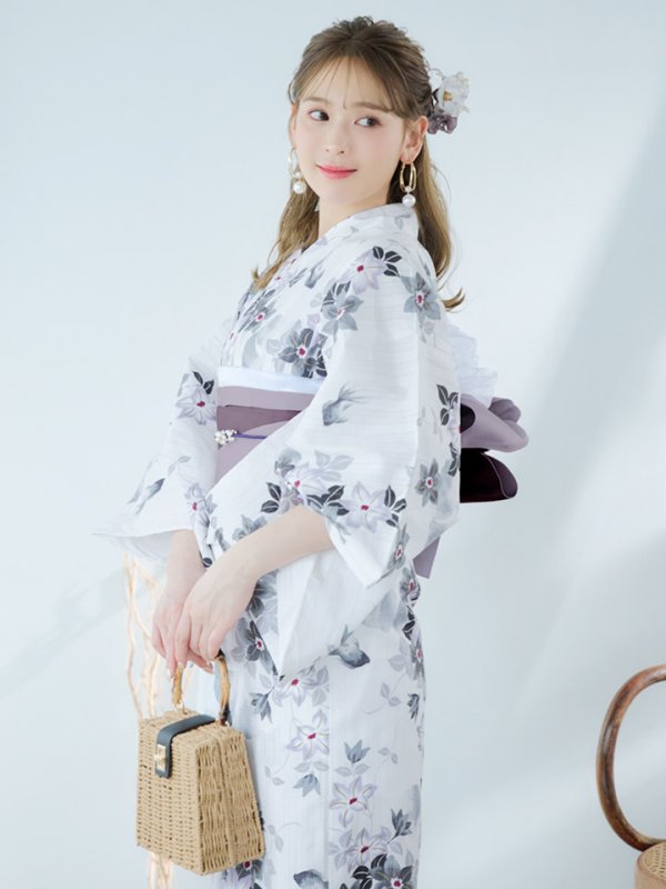 画像11: 【即日発送】朝顔×くすみパープル浴衣【浴衣３点セット 浴衣/帯/下駄】[YMT] (11)