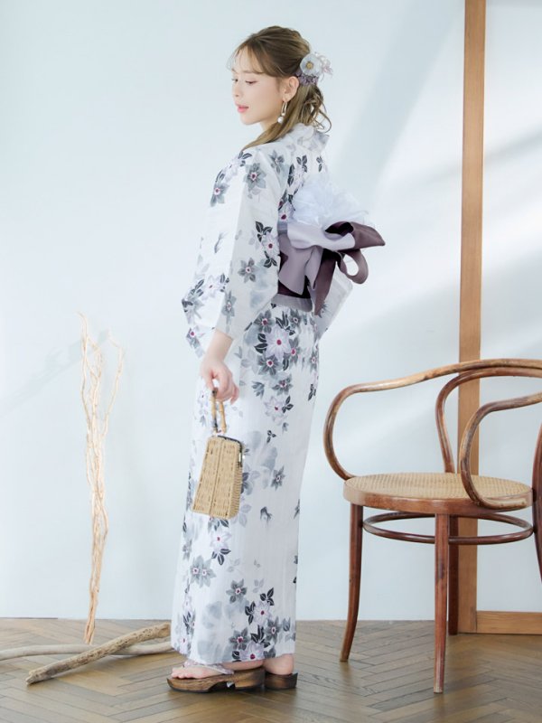 画像14: 【即日発送】朝顔×くすみパープル浴衣【浴衣３点セット 浴衣/帯/下駄】[YMT] (14)