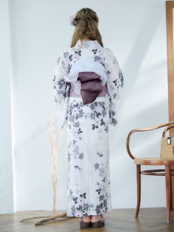 画像15: 【即日発送】朝顔×くすみパープル浴衣【浴衣３点セット 浴衣/帯/下駄】[YMT] (15)