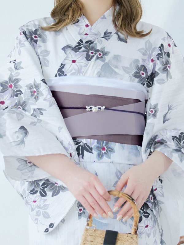 画像16: 【即日発送】朝顔×くすみパープル浴衣【浴衣３点セット 浴衣/帯/下駄】[YMT] (16)