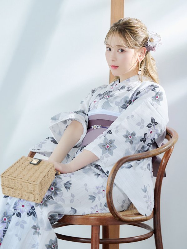 画像5: 【即日発送】朝顔×くすみパープル浴衣【浴衣３点セット 浴衣/帯/下駄】[YMT] (5)