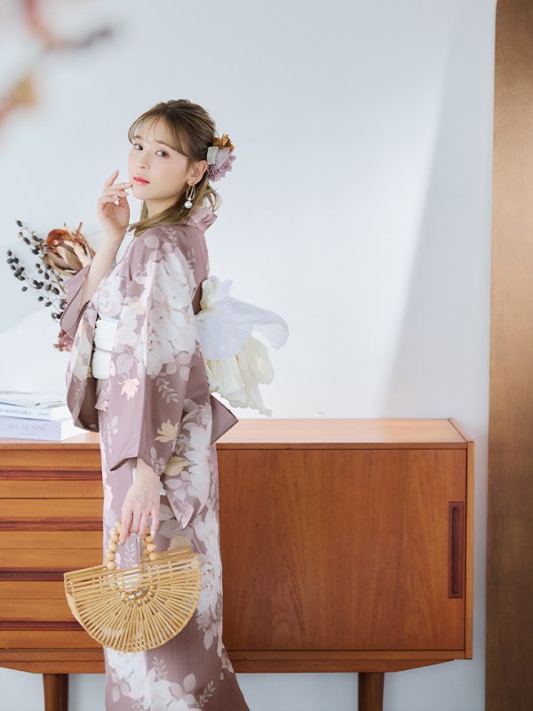 画像11: 【即日発送】ピンクベージュフラワー浴衣【浴衣３点セット 浴衣/帯/下駄】[YMT] (11)