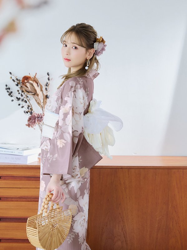 画像12: 【即日発送】ピンクベージュフラワー浴衣【浴衣３点セット 浴衣/帯/下駄】[YMT] (12)