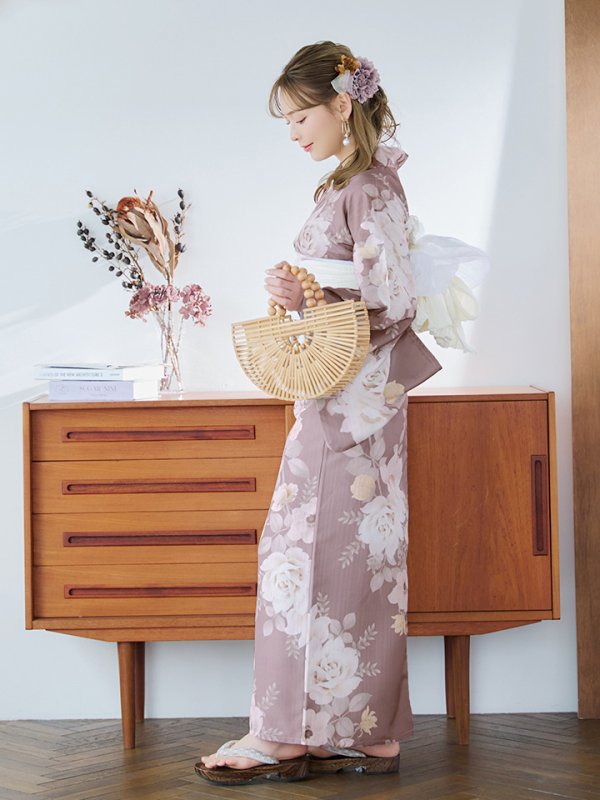 画像14: 【即日発送】ピンクベージュフラワー浴衣【浴衣３点セット 浴衣/帯/下駄】[YMT] (14)