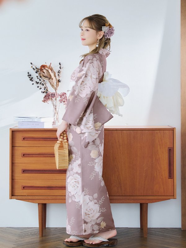 画像15: 【即日発送】ピンクベージュフラワー浴衣【浴衣３点セット 浴衣/帯/下駄】[YMT] (15)