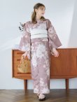 画像2: 【即日発送】ピンクベージュフラワー浴衣 OBI-siwa-202-ok-5-IV / HIMO-900-yn-7-MOC / HEKO-800-sb-5-WH / YA-74-kn-MVPL / GETA-02-ok-4-MOC / [YMT] (2)