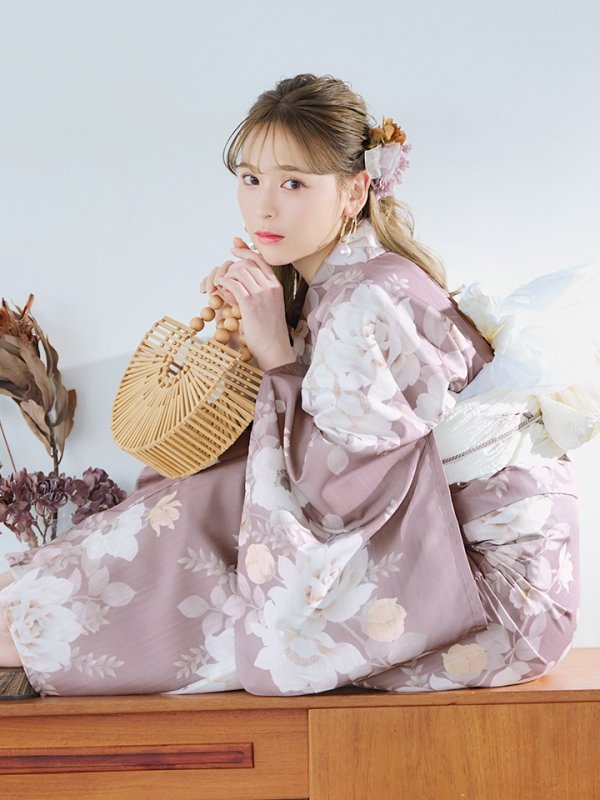 画像5: 【即日発送】ピンクベージュフラワー浴衣【浴衣３点セット 浴衣/帯/下駄】[YMT] (5)