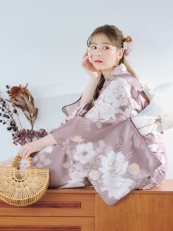 画像6: 【即日発送】ピンクベージュフラワー浴衣【浴衣３点セット 浴衣/帯/下駄】[YMT] (6)