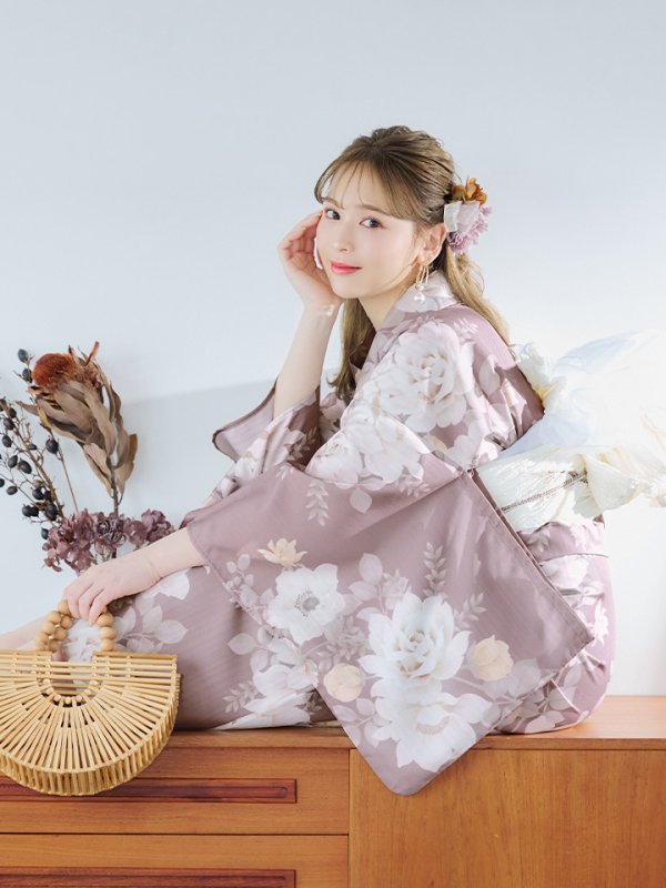 画像7: 【即日発送】ピンクベージュフラワー浴衣【浴衣３点セット 浴衣/帯/下駄】[YMT] (7)