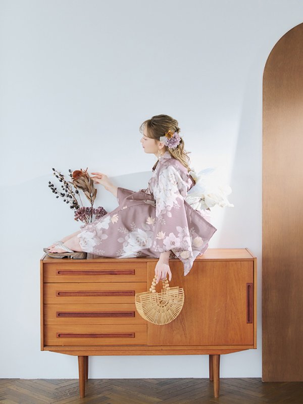 画像8: 【即日発送】ピンクベージュフラワー浴衣【浴衣３点セット 浴衣/帯/下駄】[YMT] (8)