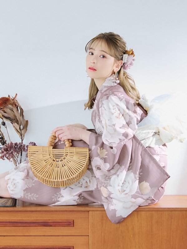 画像9: 【即日発送】ピンクベージュフラワー浴衣【浴衣３点セット 浴衣/帯/下駄】[YMT] (9)