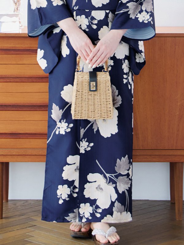 画像20: 【即日発送】ネイビー×ホワイトフラワー浴衣【浴衣３点セット 浴衣/帯/下駄】[YMT] (20)