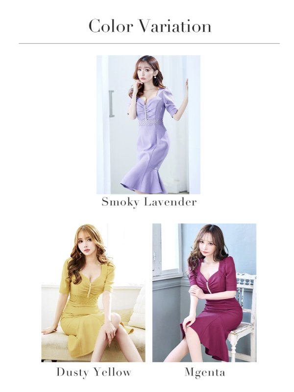 画像36: Lサイズあり【VANESSA HEART / ヴァネッサハート】【OF05】 マーメイド/ パール/ フラワーレース/ 袖あり/ パフスリーブ/ 半袖/ 膝丈/ ミディアムドレス/ キャバドレス (36)