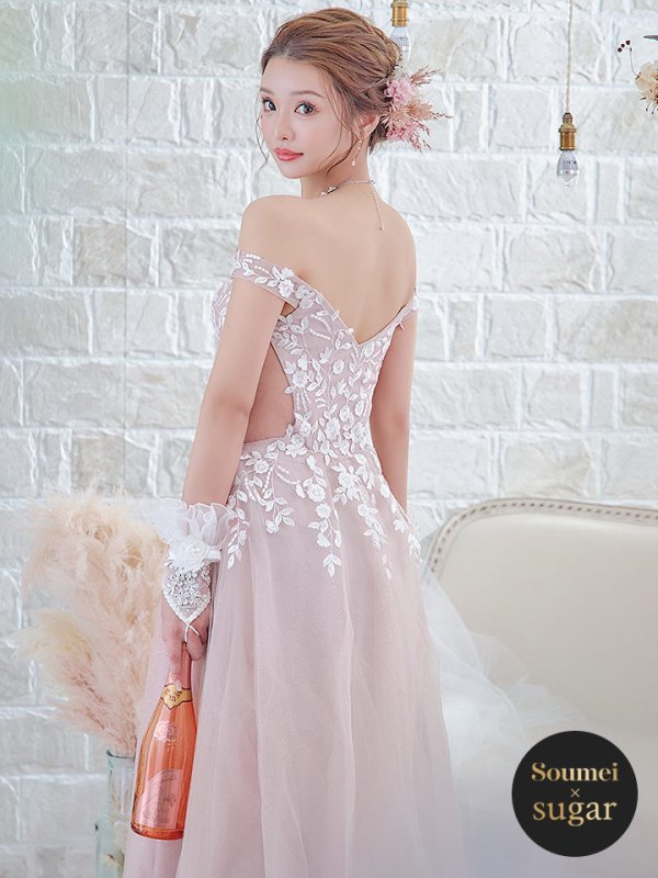 画像6: 【 関西コレクション着用】【Lip line/リップライン】フラワー刺繍/ オフショル/ ラメチュール/ スピンドル/ フレア/ Aライン/ ロングドレス/ キャバドレス long[HC03] (6)