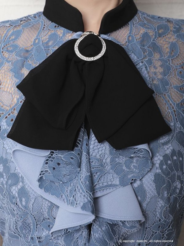 画像6: 【Andy ANDY Fashion Press 12 COLLECTION 07】フラワーレース / ブローチ付き / 半袖 /ハイネック /タイト / ミニドレス / キャバドレス[OF05] (6)