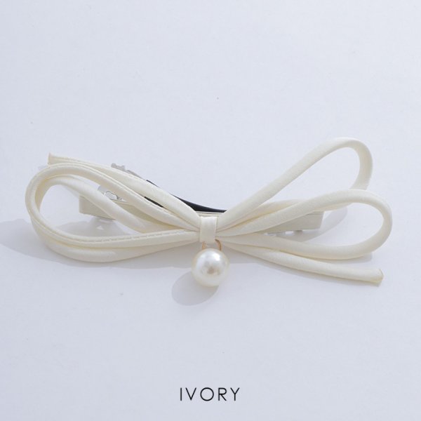 画像2: 【アクセサリー：バレッタ】紐リボンパールバレッタ【1カラー】[OF08] (2)